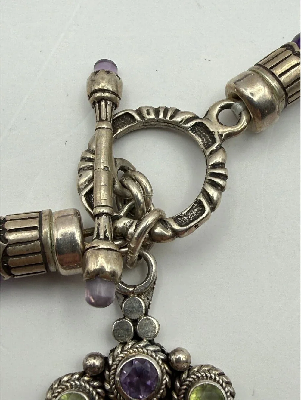 925 Sterling Silver Amethyst Pearl Peridot Gemstone Beaded Pendant Necklace